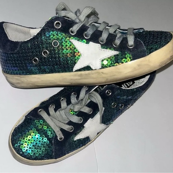 Golden Goose Sequin Sneakers - Green and White - Picture 1 of 8